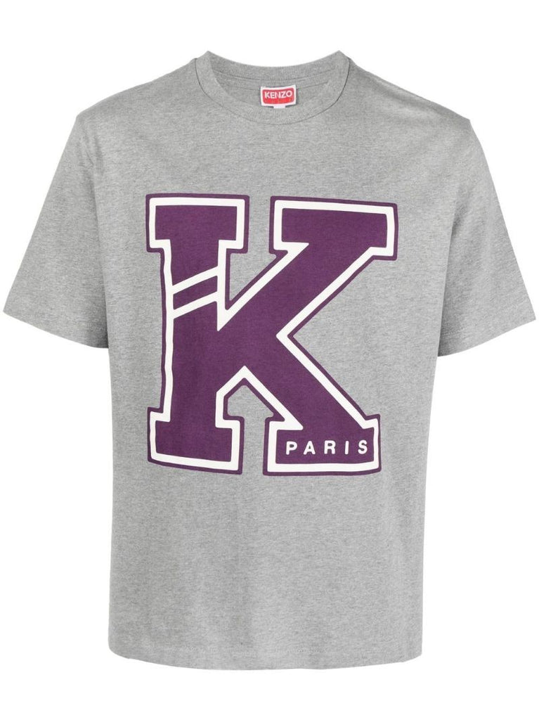 Grey Logo Print Cotton T-shirt