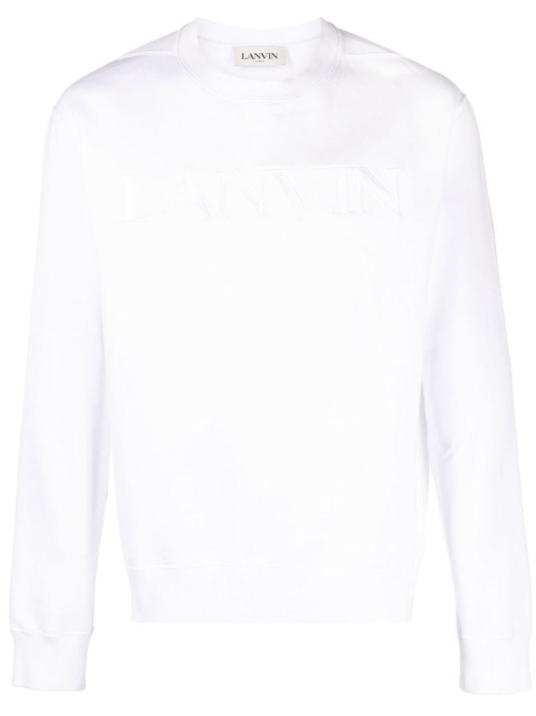 White Logo Embroidered Cotton Sweatshirt
