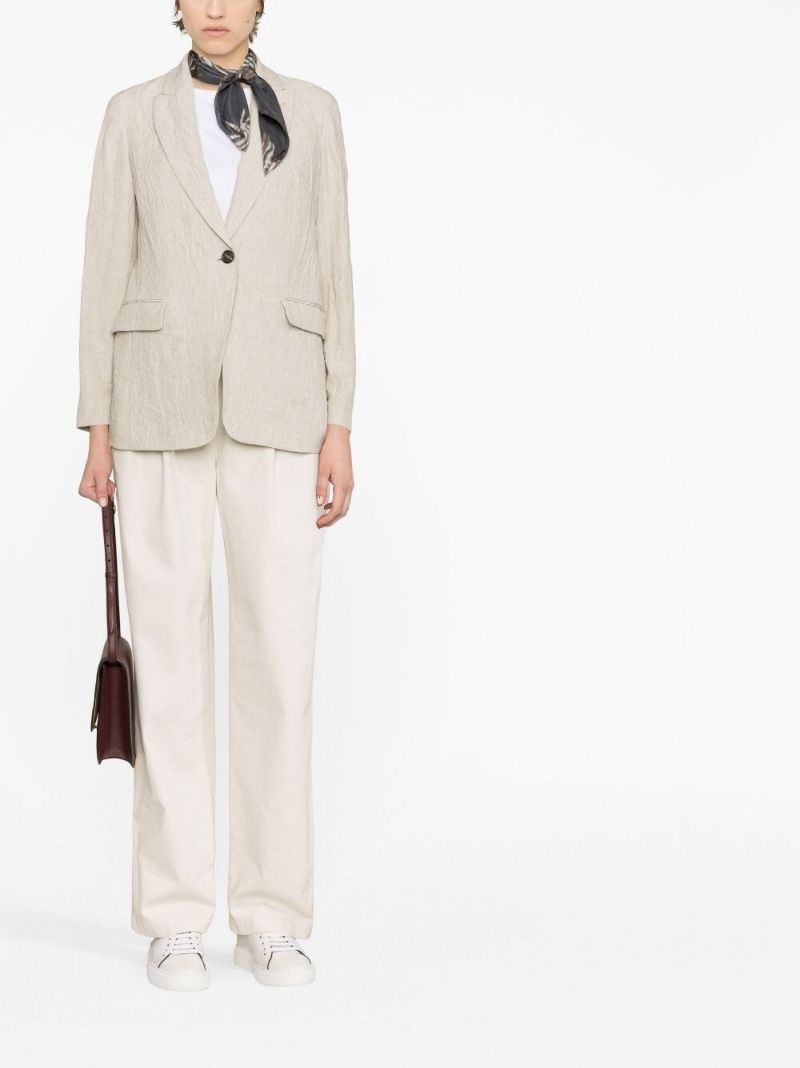 Neutral Single-breasted Linen Blazer