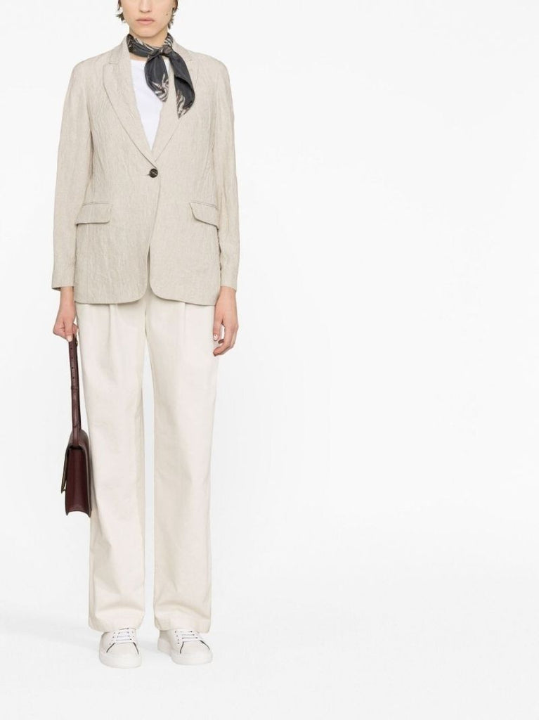 Neutral Single-breasted Linen Blazer