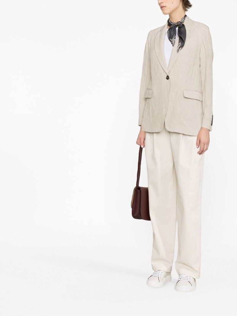 Neutral Single-breasted Linen Blazer