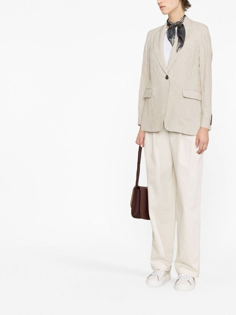 Neutral Single-breasted Linen Blazer