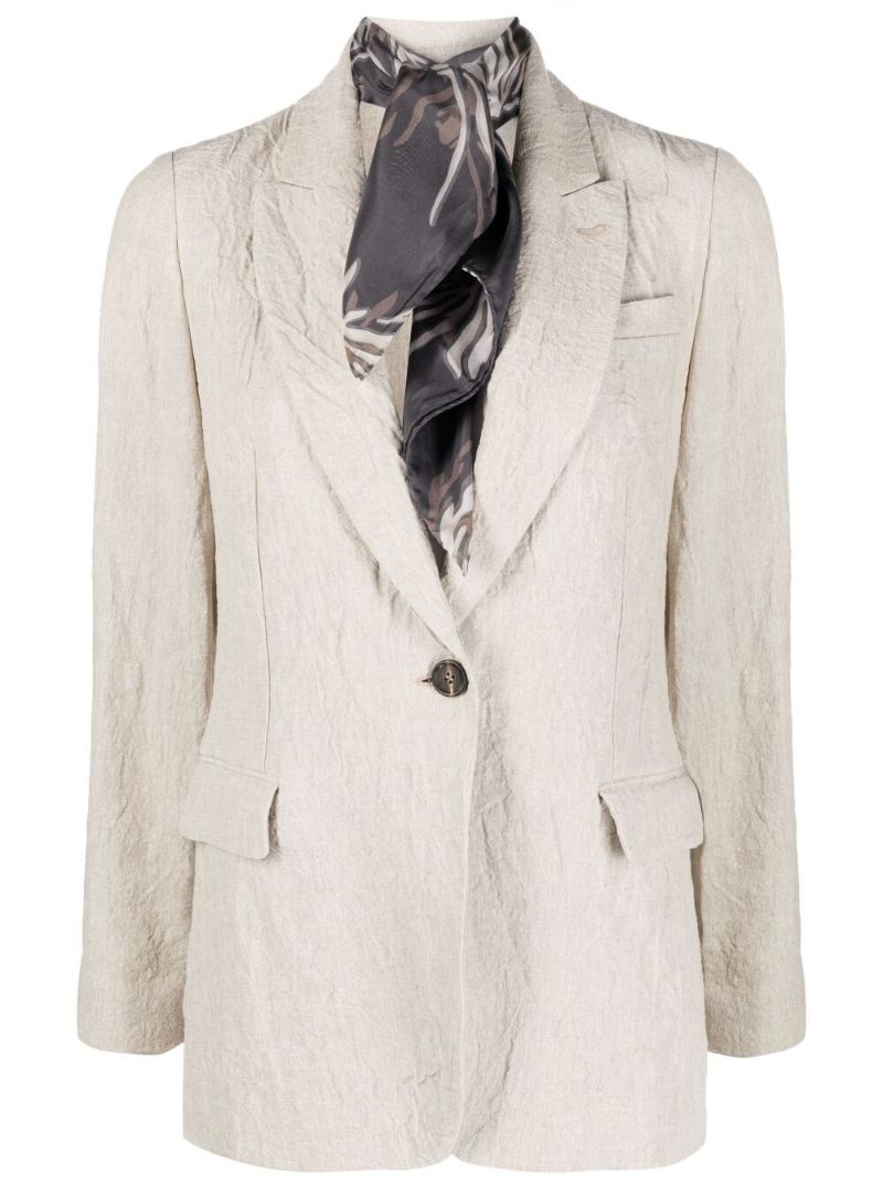Neutral Single-breasted Linen Blazer