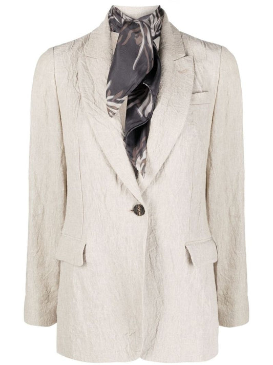 Neutral Single-breasted Linen Blazer