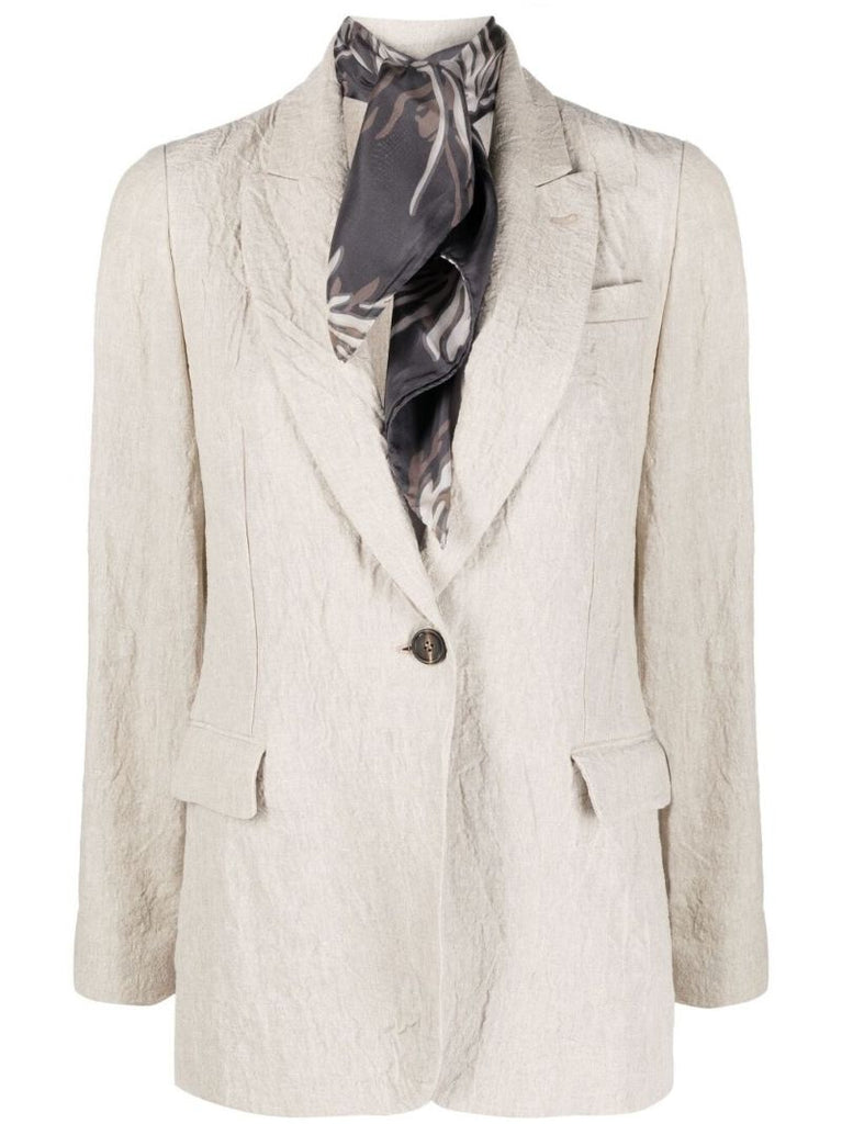 Neutral Single-breasted Linen Blazer