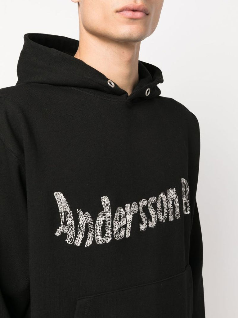 Black Embroidered Logo Hoodie