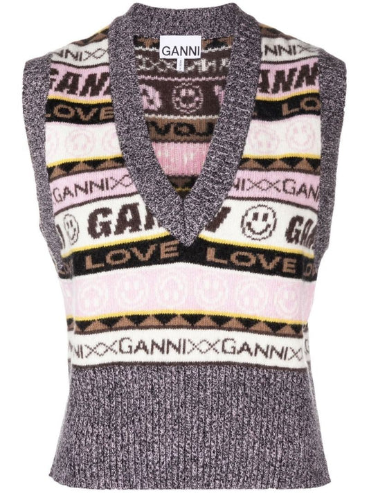 Grey Logo Stripe Knitted Vest