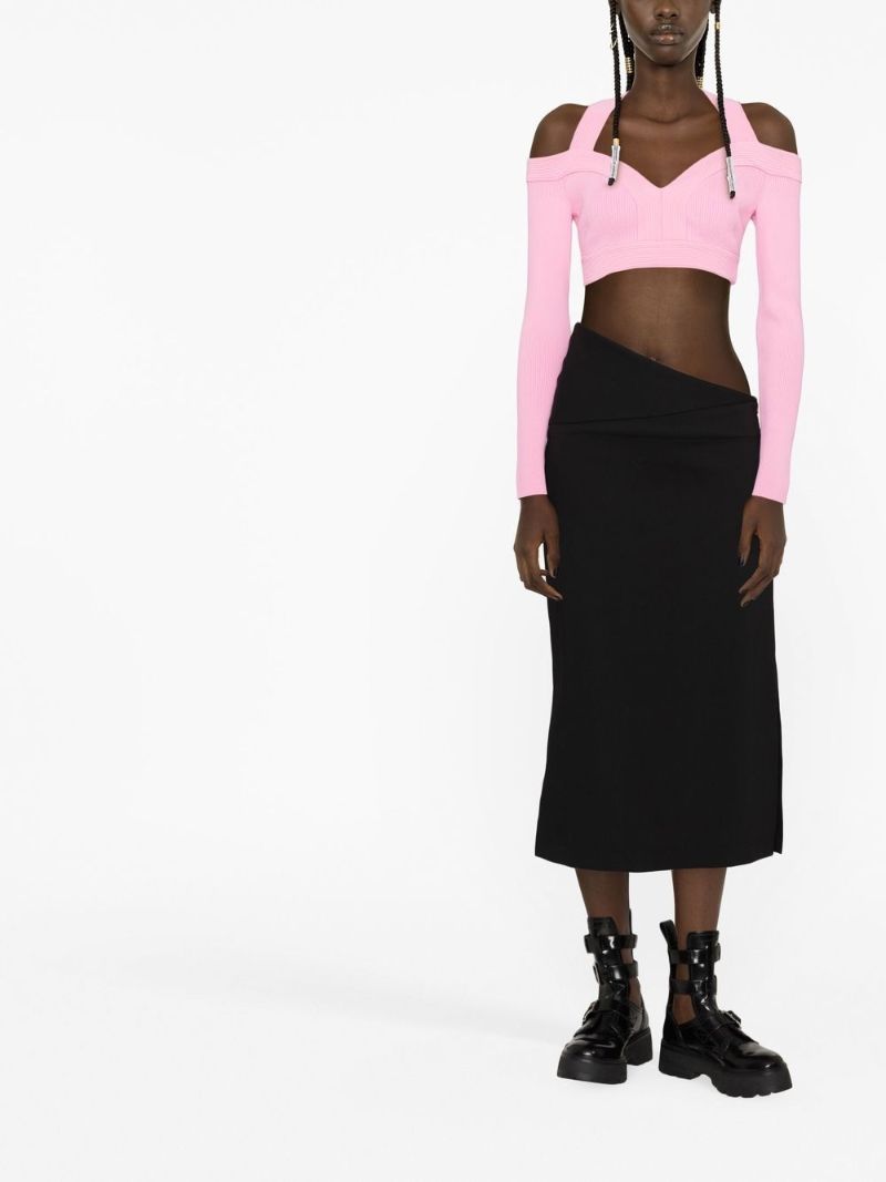 Pink Ribbed Cut-out Crop Top