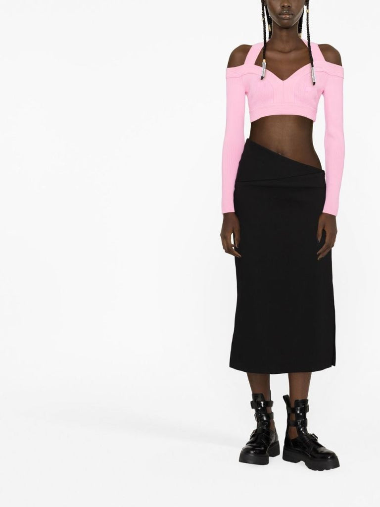 Pink Ribbed Cut-out Crop Top