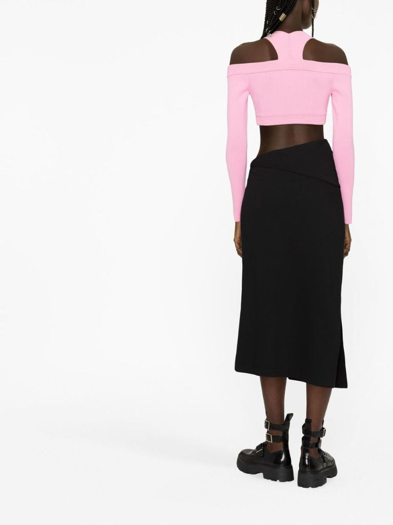 Pink Ribbed Cut-out Crop Top