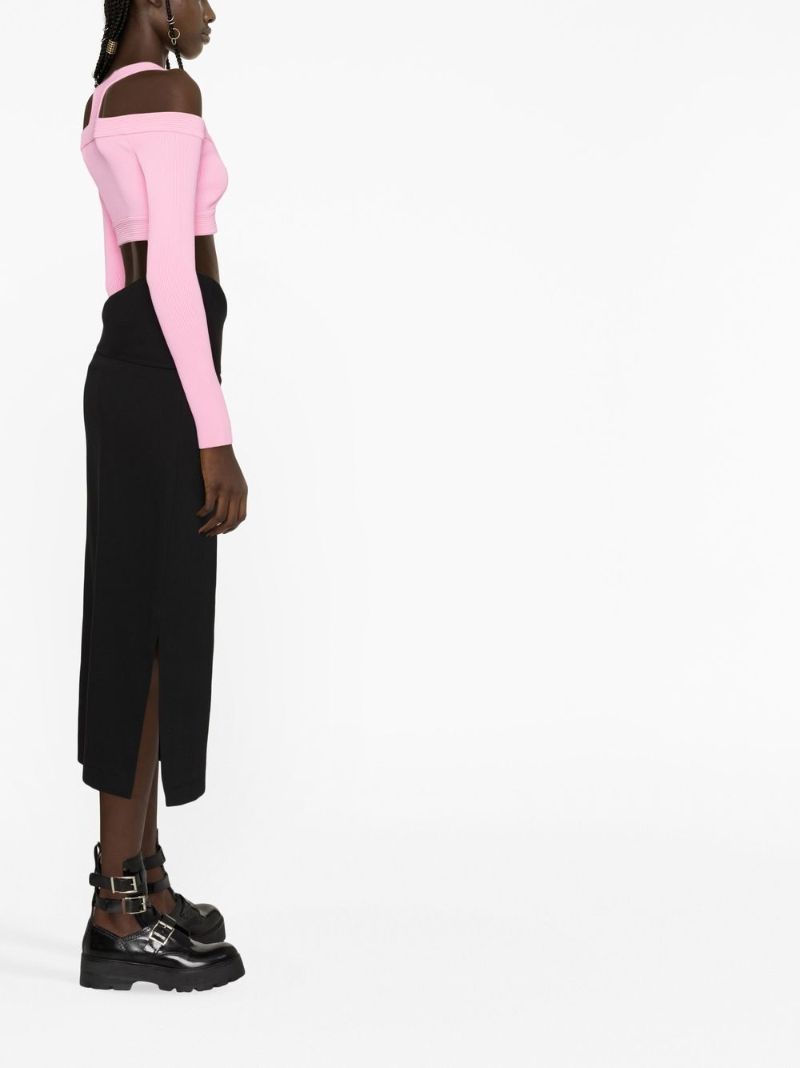 Pink Ribbed Cut-out Crop Top
