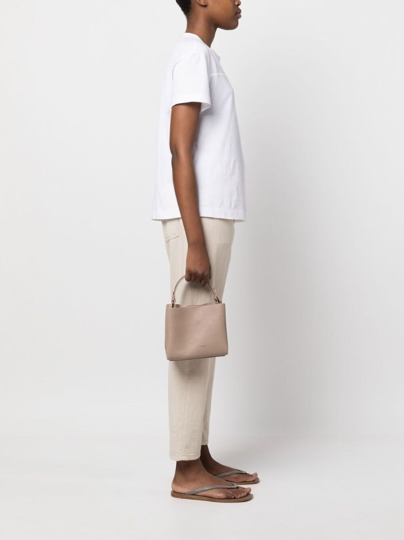 Brown Debossed-logo Leather Tote Bag