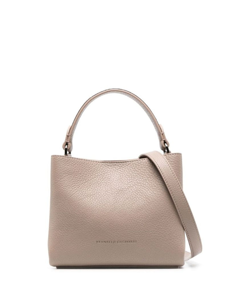 Brown Debossed-logo Leather Tote Bag