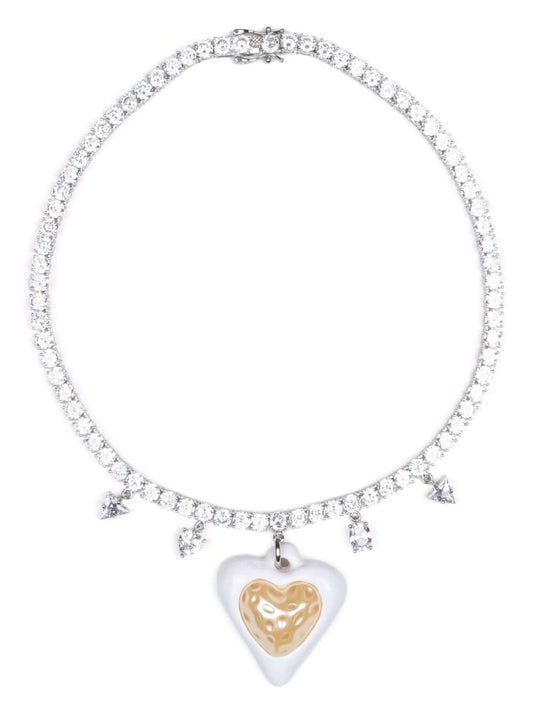 Rhodium-plated Heart Crystal Necklace