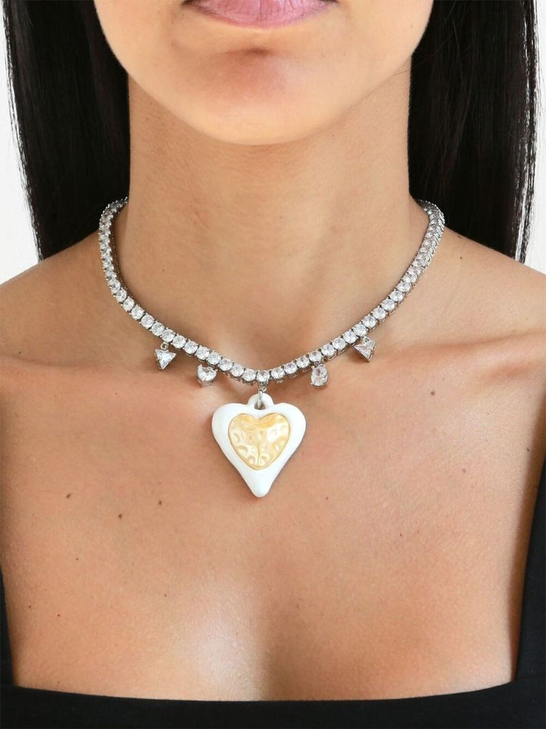 Rhodium-plated Heart Crystal Necklace