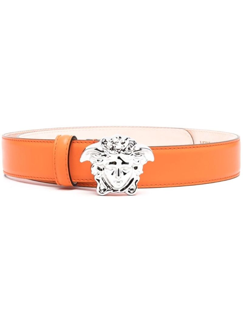 Orange Leather Medusa Buckled Belt
