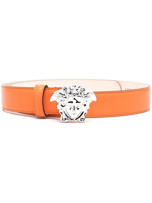 Orange Leather Medusa Buckled Belt