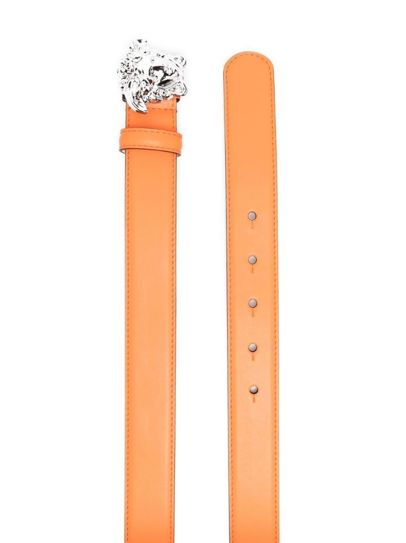 Orange Leather Medusa Buckled Belt