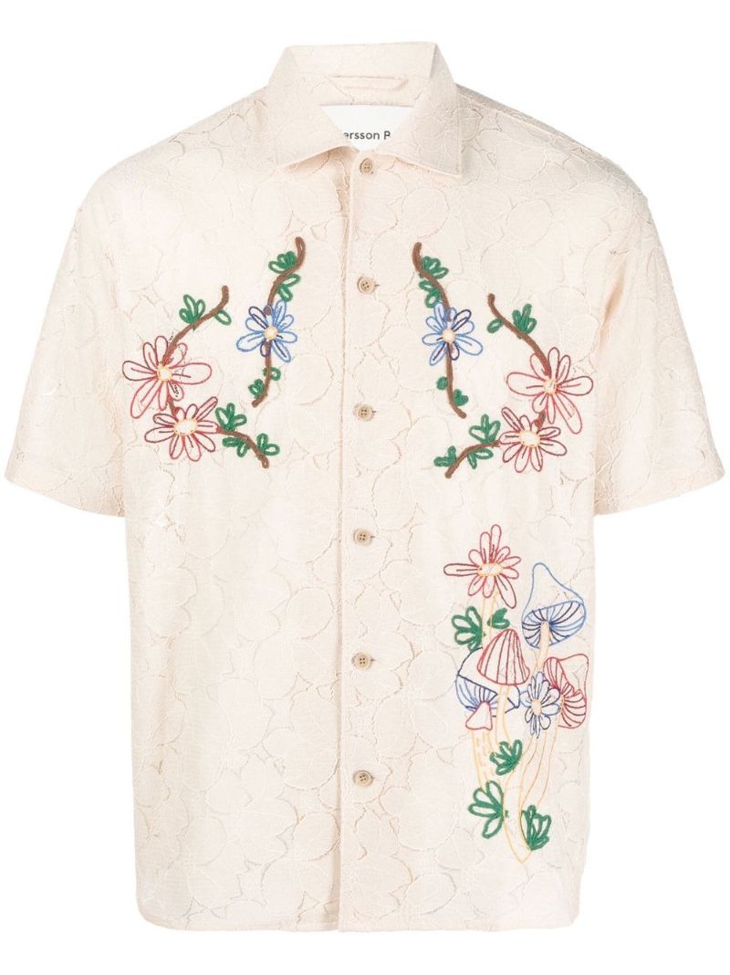 Ecru Floral Embroidered Shirt