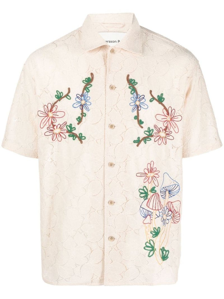 Ecru Floral Embroidered Shirt