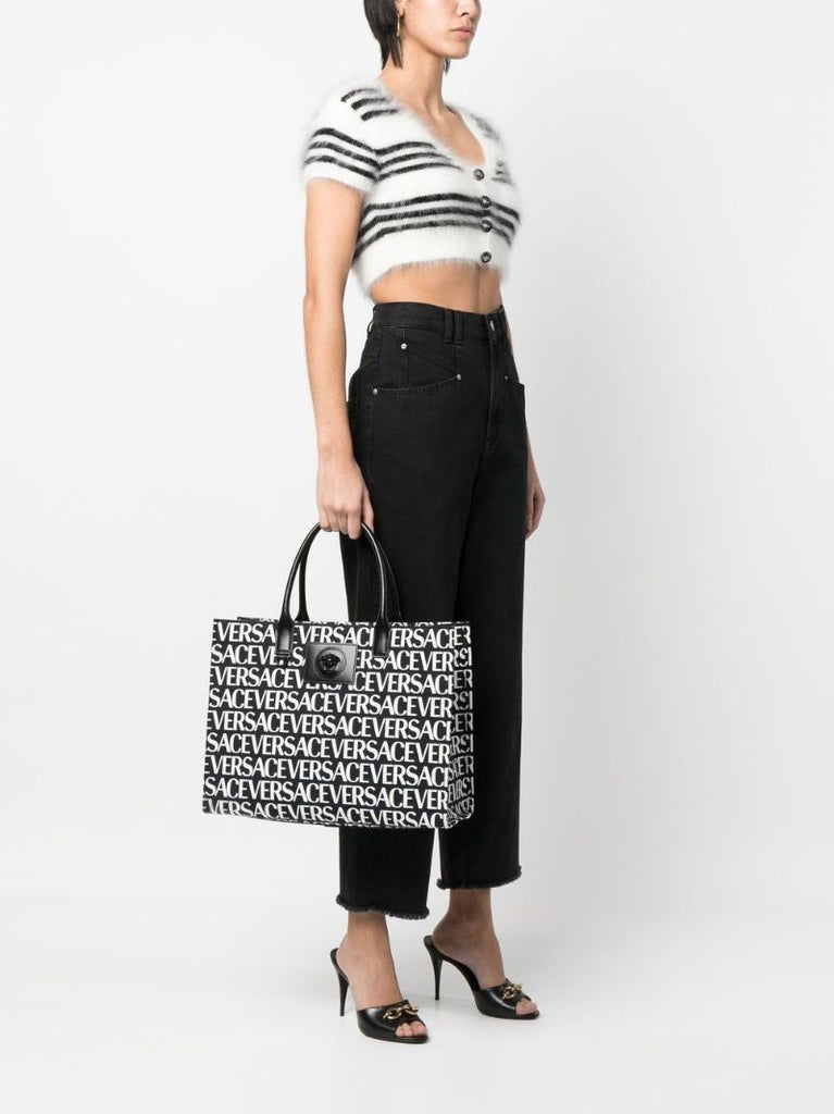 Black Logo Print Tote Bag