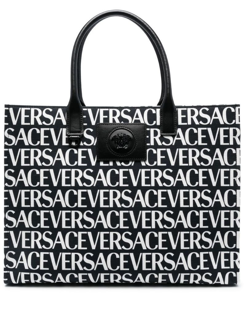Black Logo Print Tote Bag