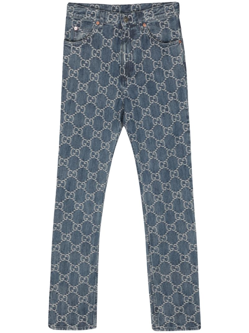 Blue Gg Jacquard Straight Leg Jeans