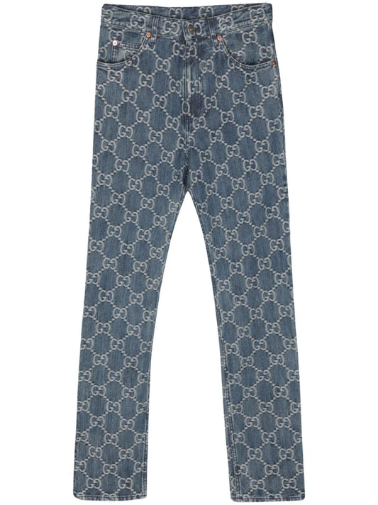 Blue Gg Jacquard Straight Leg Jeans