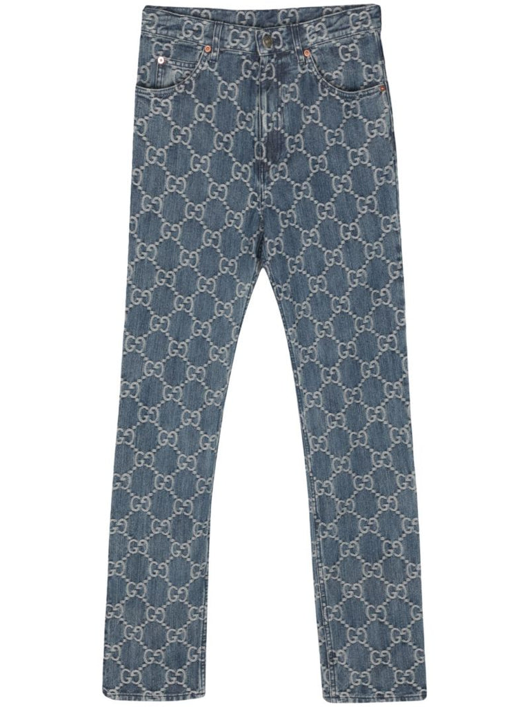 Blue Gg Jacquard Straight Leg Jeans