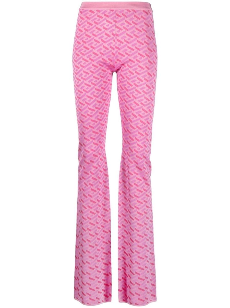 Pink La Greca Print Flared Trousers