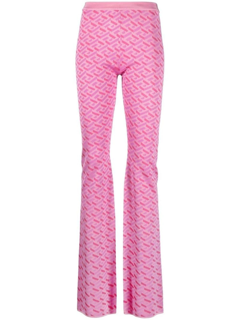 Pink La Greca Print Flared Trousers