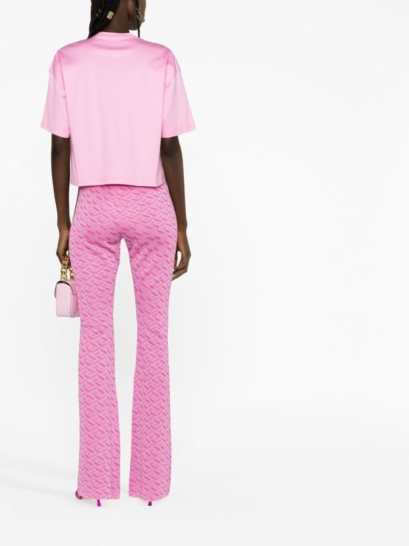 Pink La Greca Print Flared Trousers