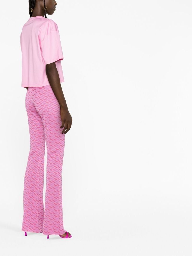 Pink La Greca Print Flared Trousers