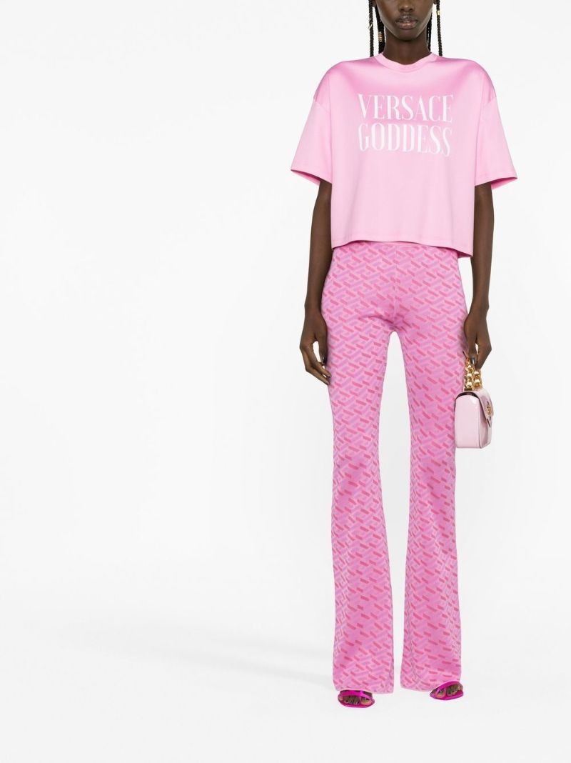 Pink La Greca Print Flared Trousers