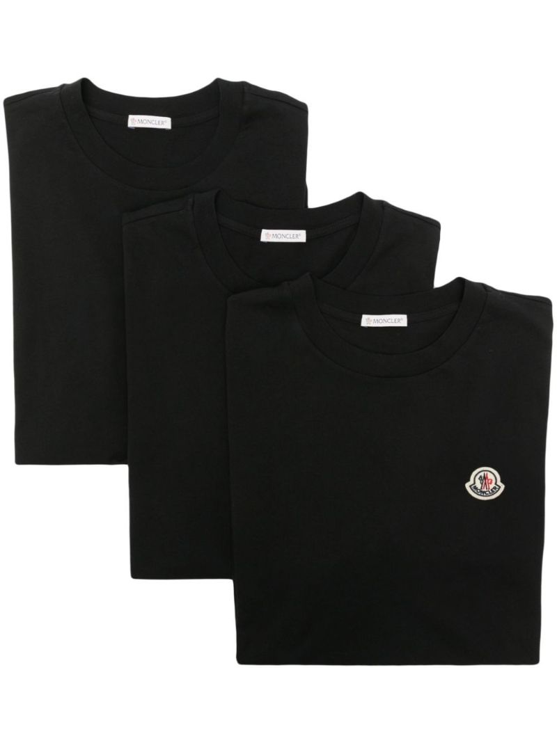 Black Logo-appliquÃ_x0083_Â© Cotton T-shirts Set