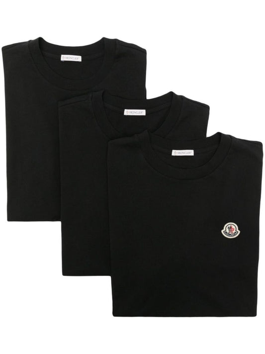 Black Logo-appliquÃ_x0083_Â© Cotton T-shirts Set