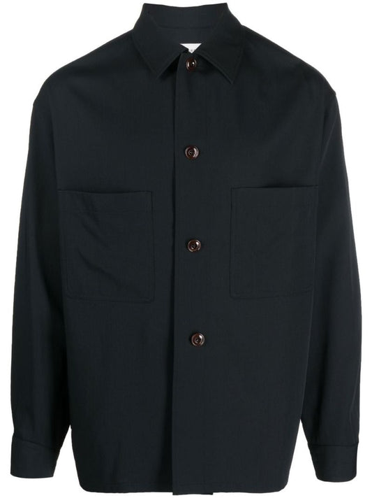 Black Long Sleeve Virgin Wool Shirt