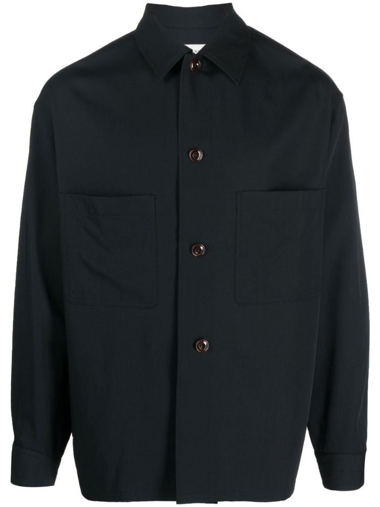 Black Long Sleeve Virgin Wool Shirt