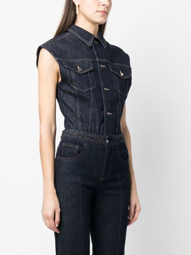 Blue Button-up Denim Vest