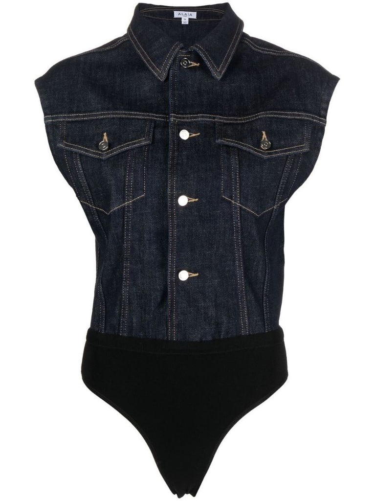 Blue Button-up Denim Vest