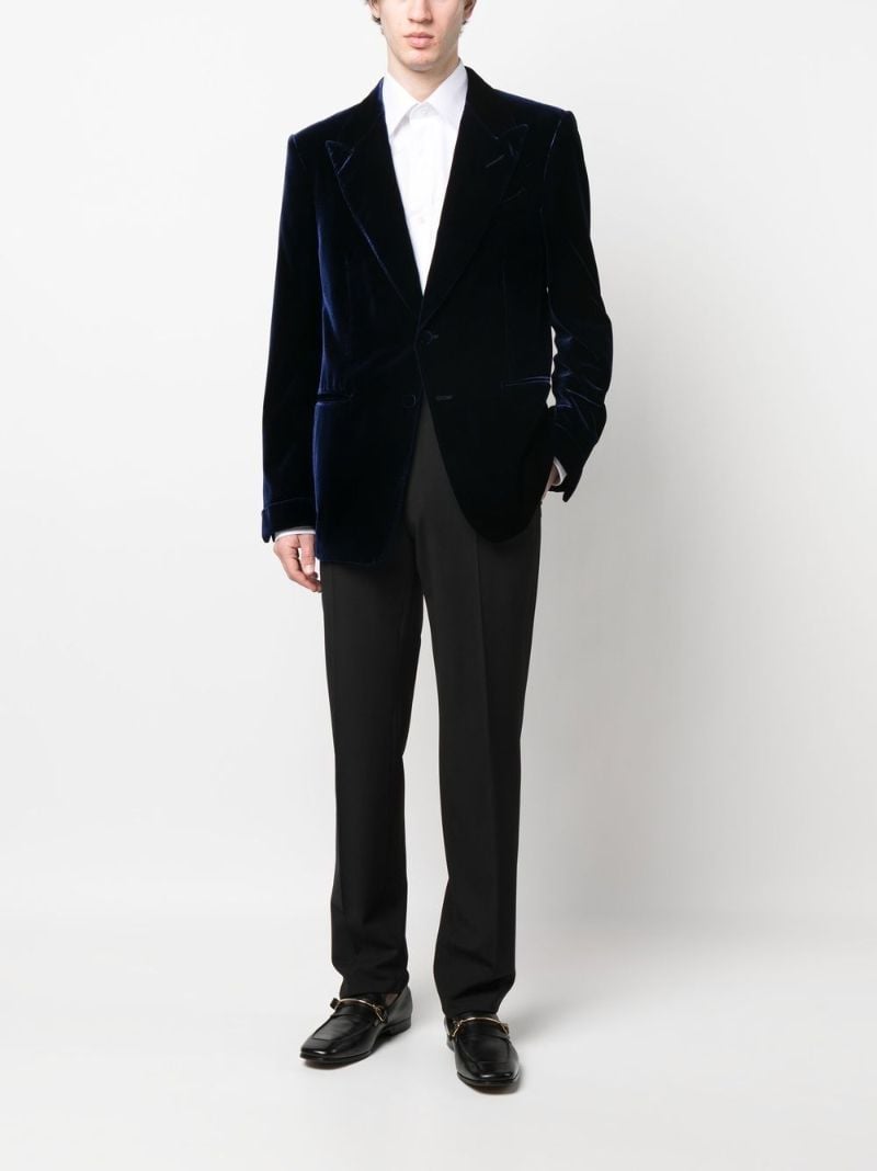 Blue Single-breasted Velvet Blazer