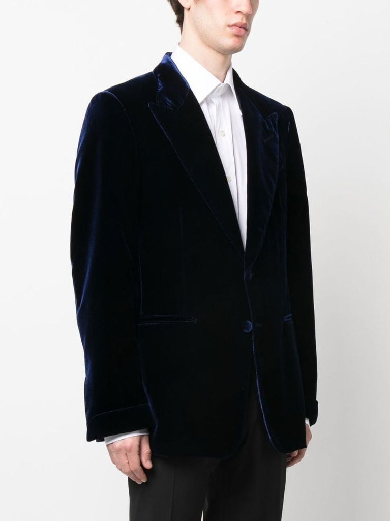 Blue Single-breasted Velvet Blazer