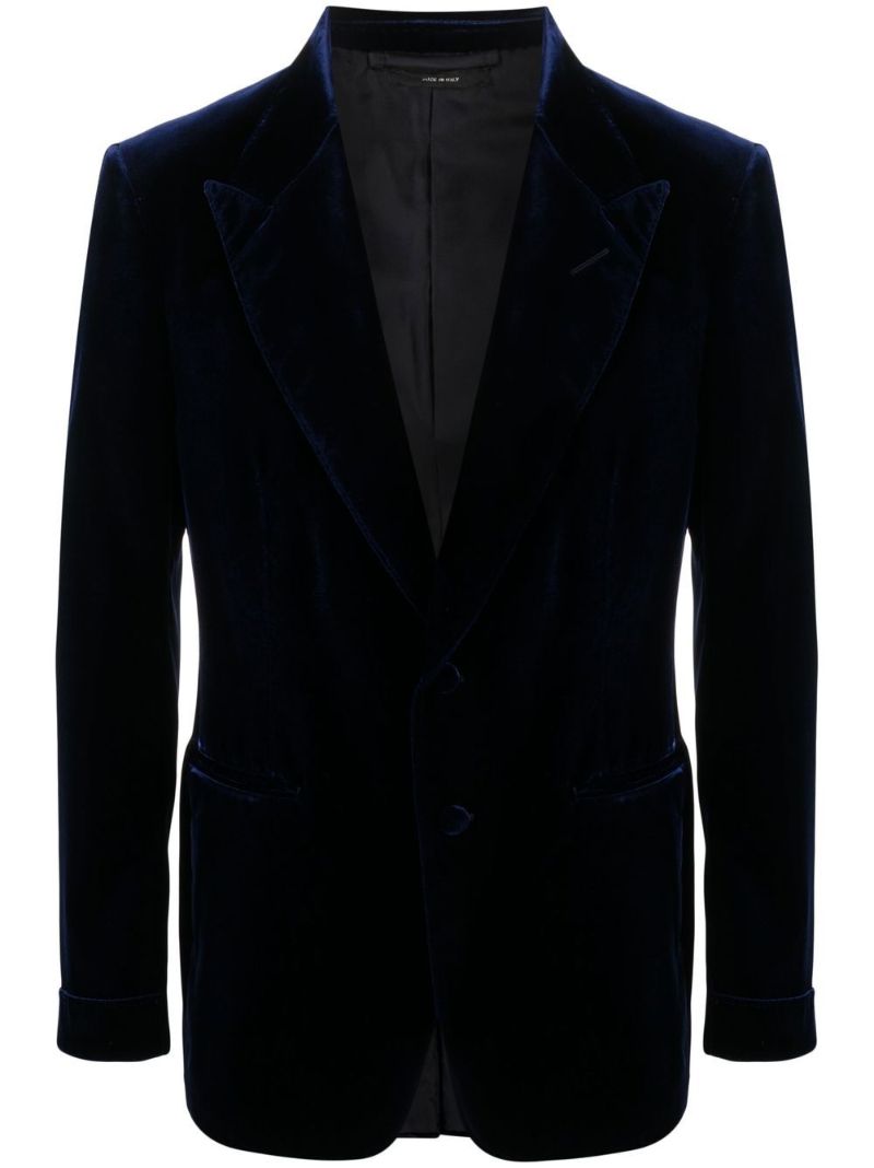 Blue Single-breasted Velvet Blazer
