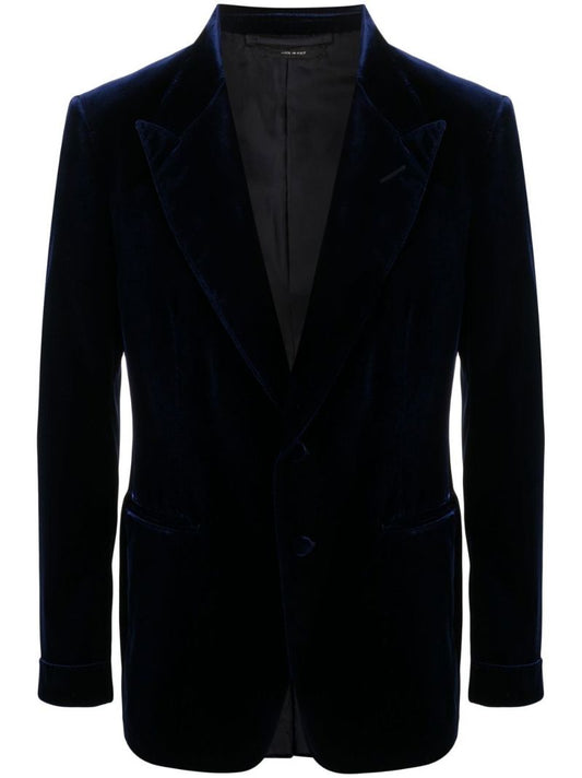 Blue Single-breasted Velvet Blazer