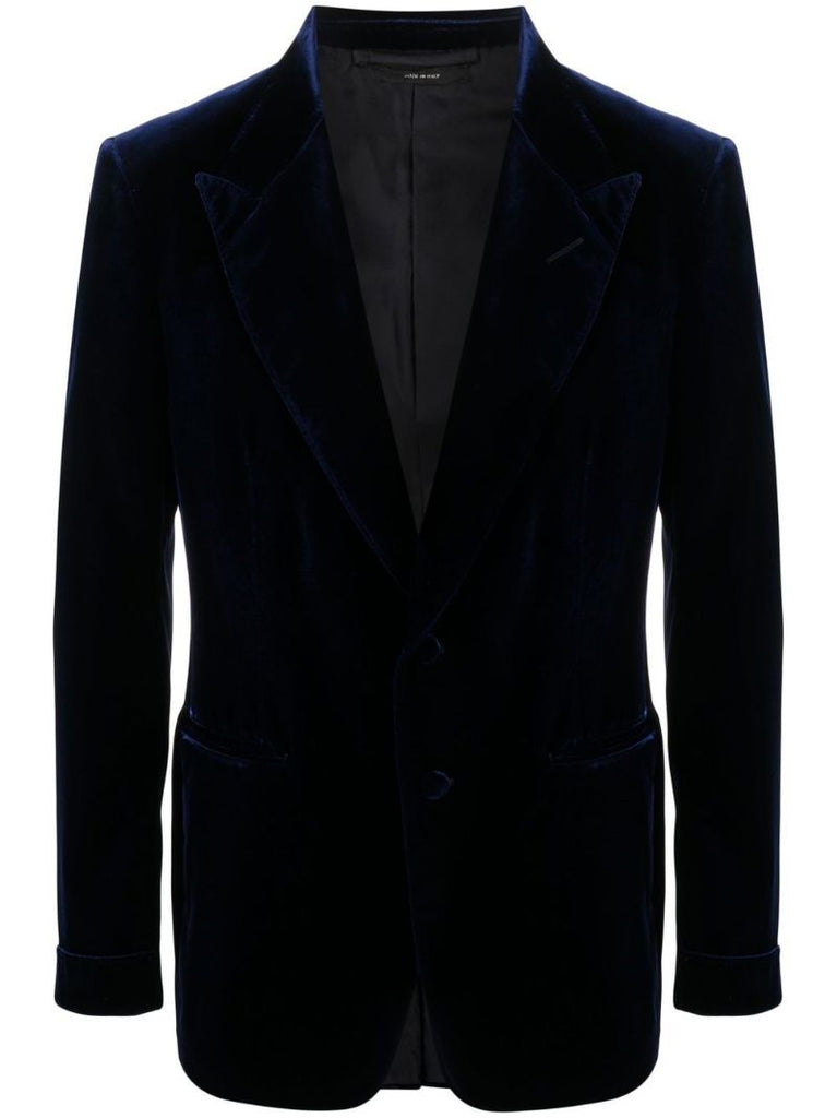 Blue Single-breasted Velvet Blazer