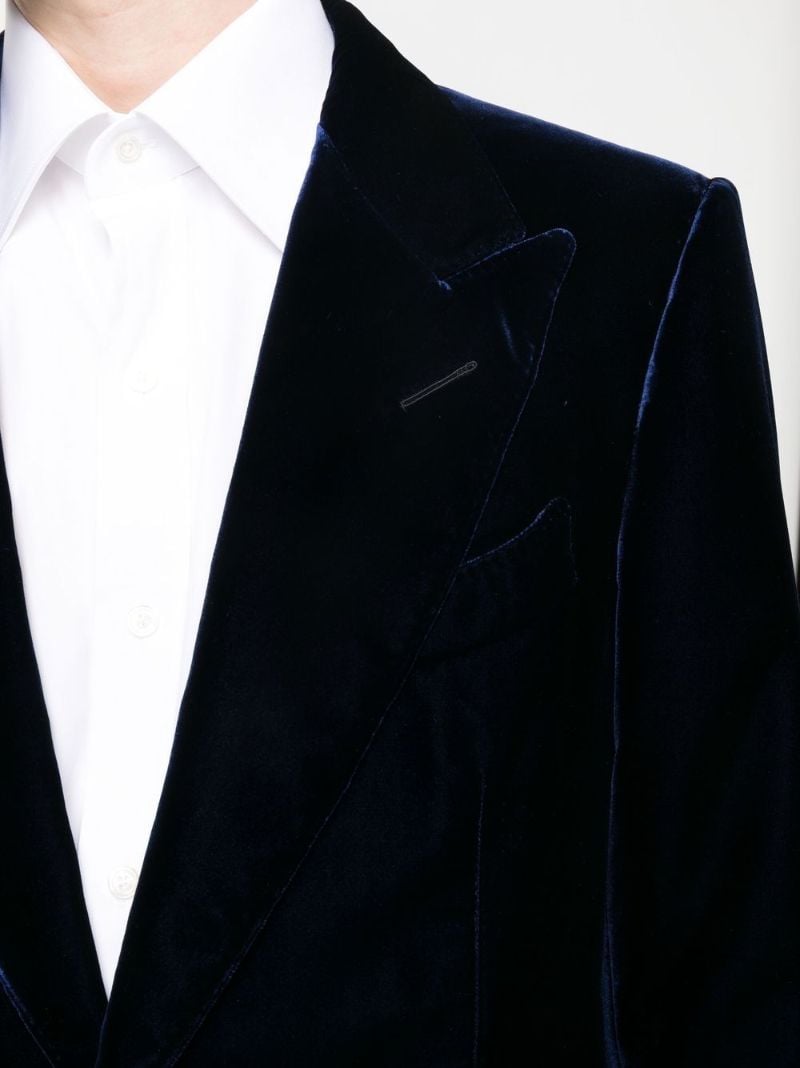 Blue Single-breasted Velvet Blazer