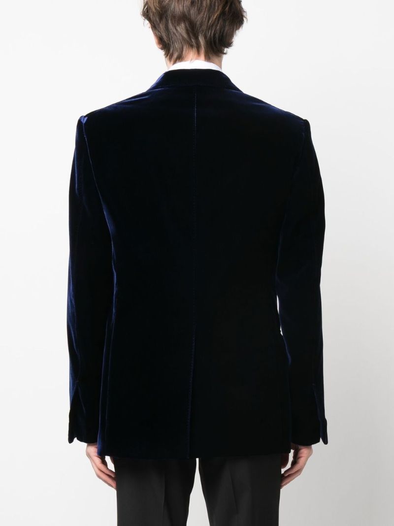 Blue Single-breasted Velvet Blazer