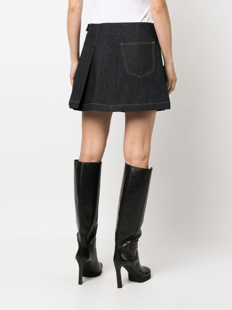 Black Pleated Denim Skirt