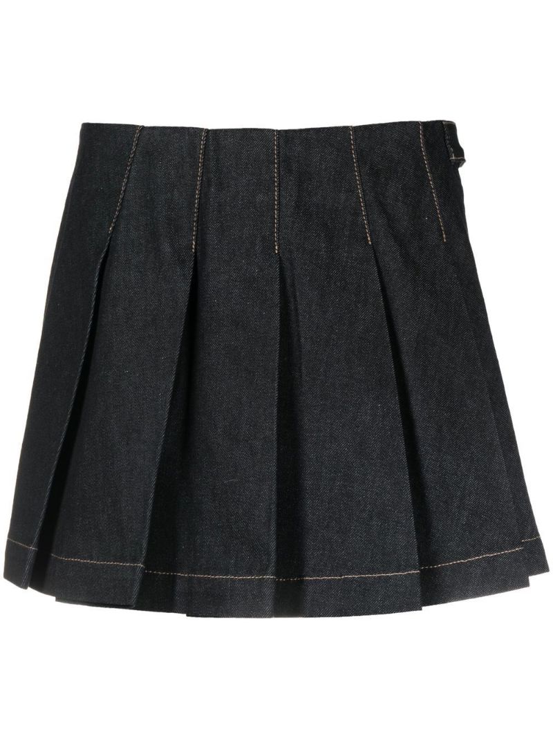 Black Pleated Denim Skirt