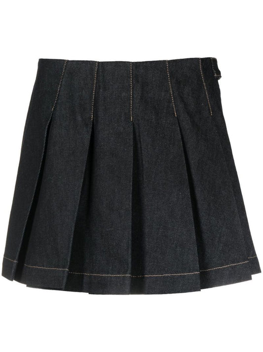 Black Pleated Denim Skirt